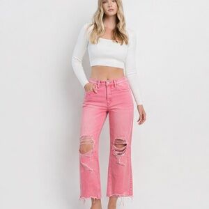 Blakeley Women’s HighRise Wide Leg Jeans Ripped Mineral Wash Pink 12 NWOT